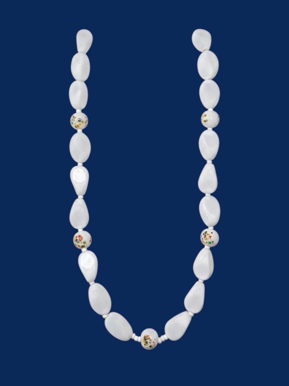 Vintage Hand Painted Milk Glass Beaded Necklace
